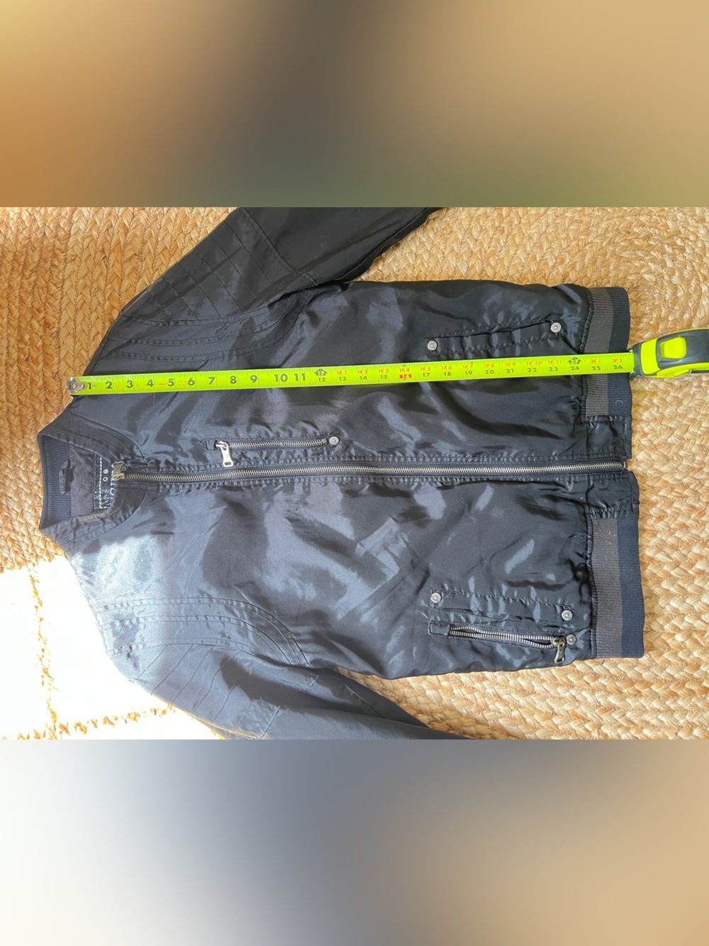 GUESS Men’s Black Bomber Jacket Moto Style Full Zip Lightweight Coat Small - Picture 9 of 10